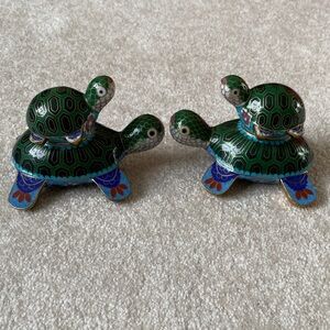 Beautiful Pair of Chinese Cloisonné Stack Turtles
